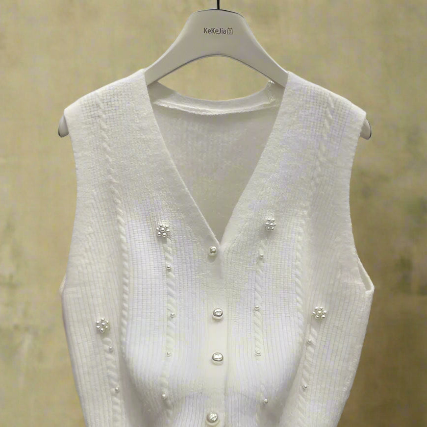 Vintage V-Neck Buttoned Sweater Vest cottagecoreclothes
