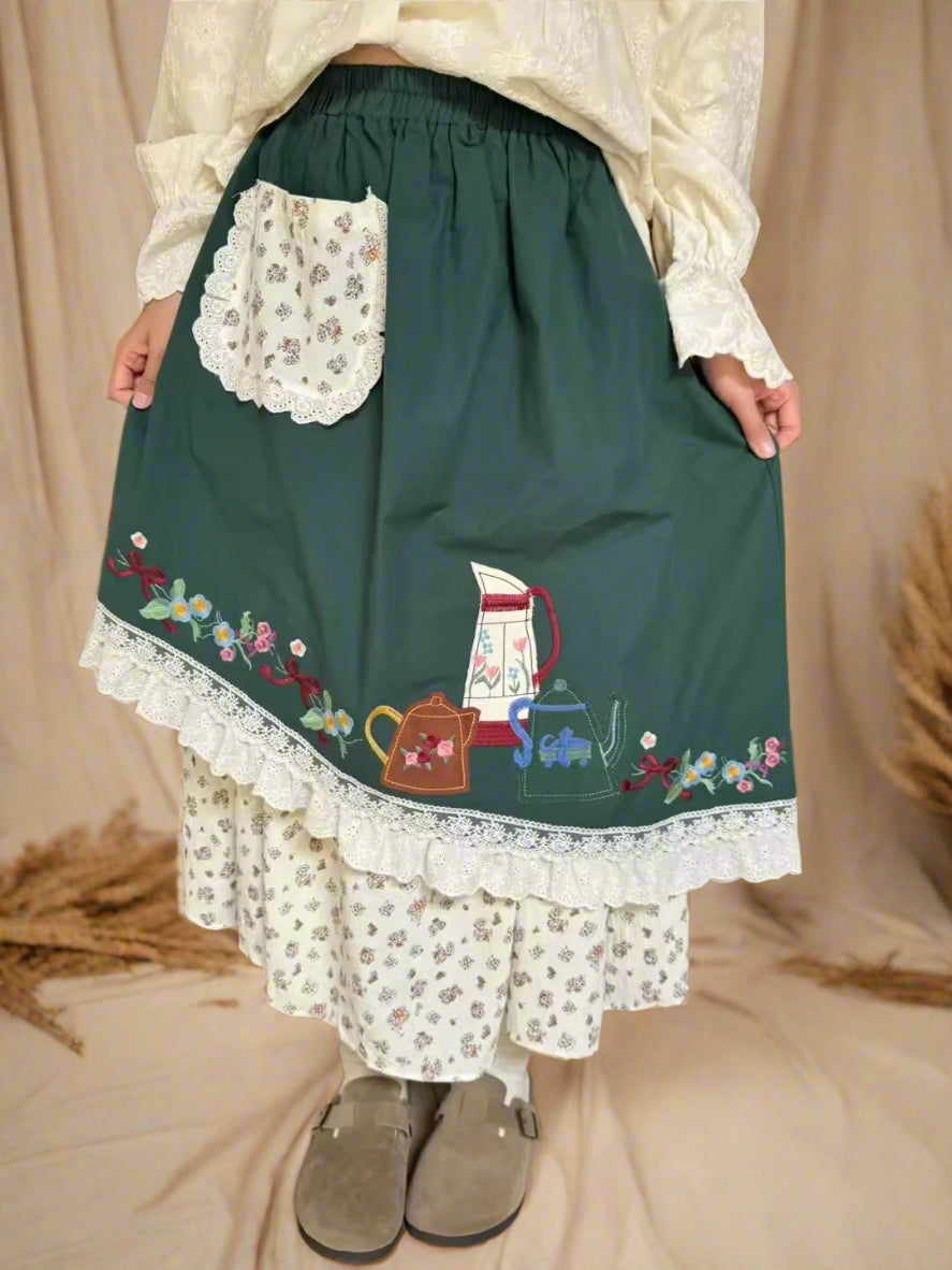 Mori Girl Tea Time Embroidered Skirt cottagecoreclothes