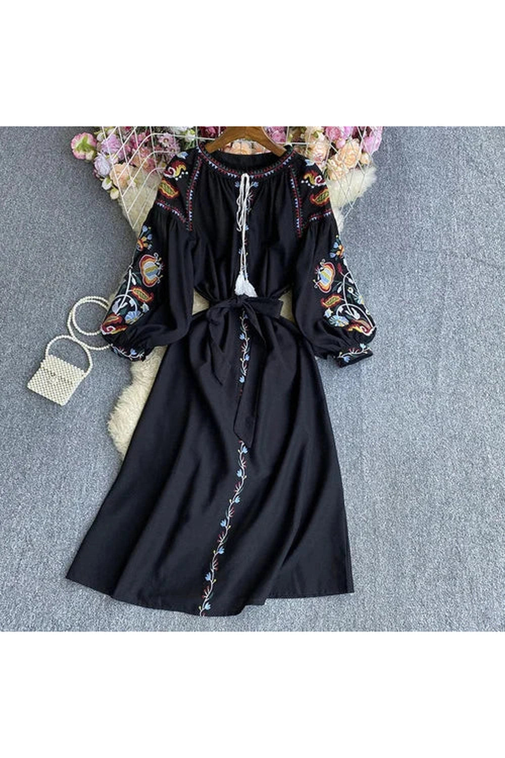 Embroidered Bodycon Puff Dress cottagecoreclothes