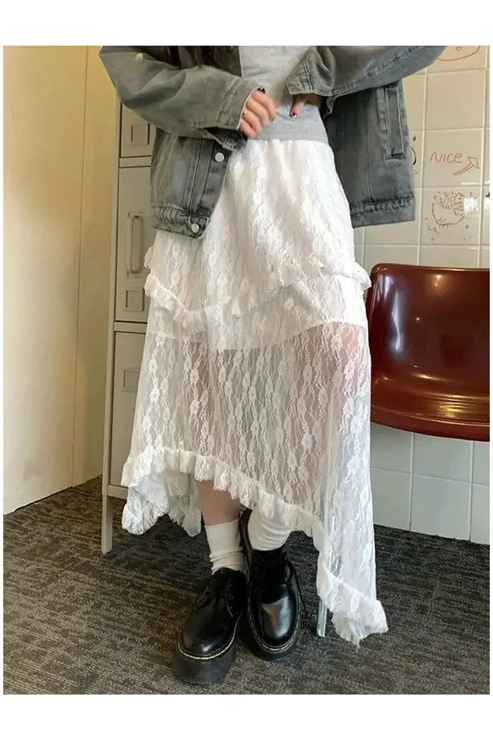 Asymmetrical White Lace Skirt cottagecoreclothes