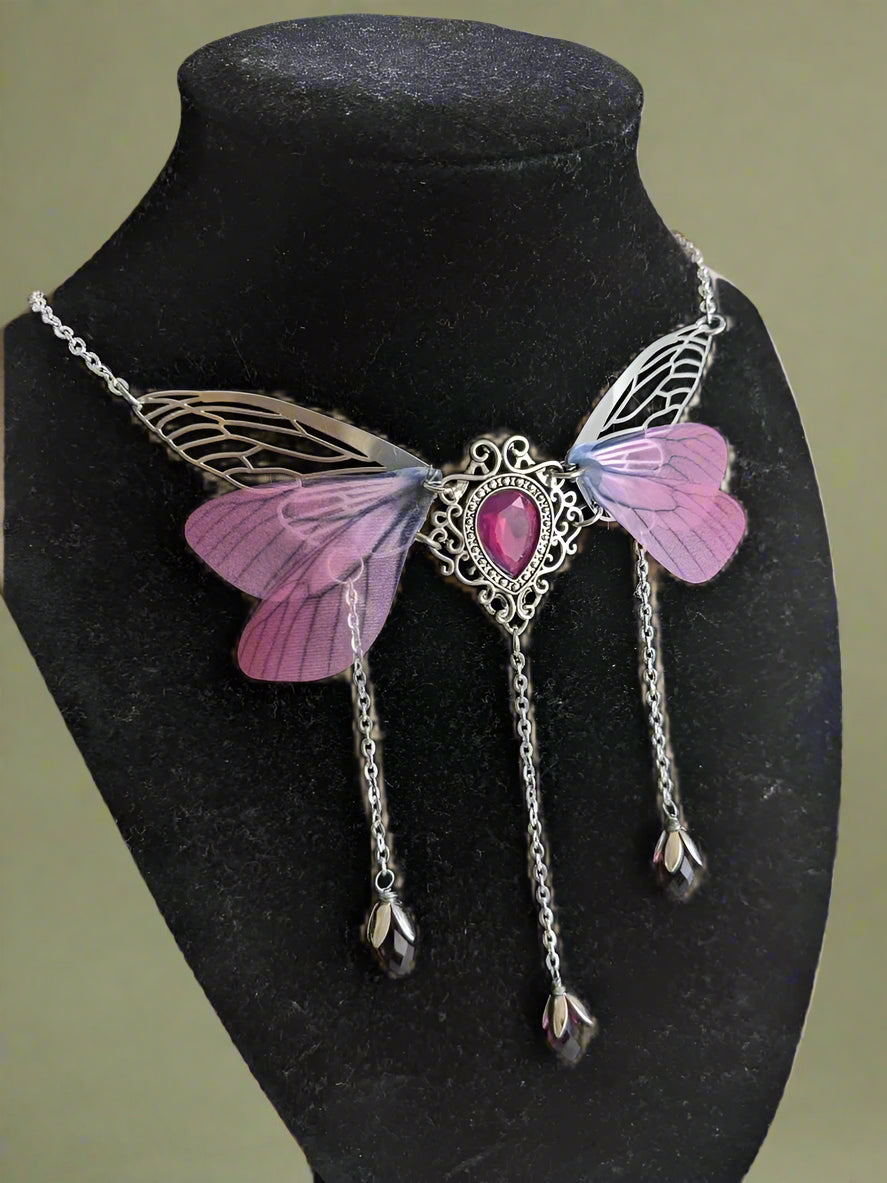 Fairycore Crystal Winged Pendant Necklace cottagecoreclothes