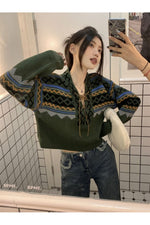 Lace-up V-neck Fall Sweater cottagecoreclothes