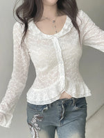 Fairycore Sheer Ruffled Button-Up Blouse cottagecoreclothes