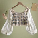 Vintage Granny Square Knit Blouse cottagecoreclothes