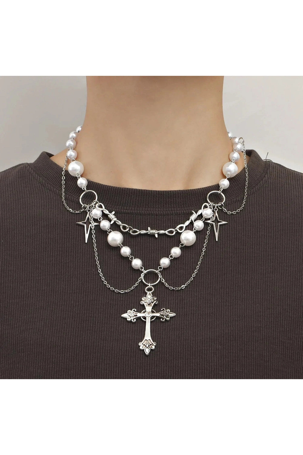 Pearls Heart Cross Necklace cottagecoreclothes