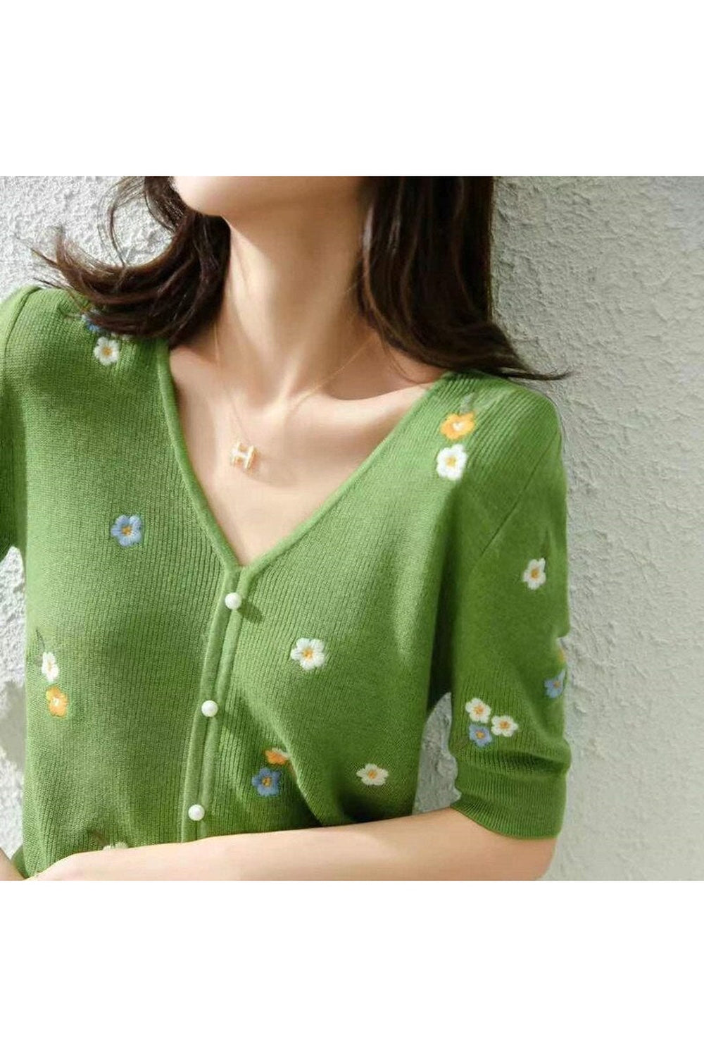 Retro Embroidered V-Neck Fall Sweater cottagecoreclothes