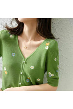 Retro Embroidered V-Neck Fall Sweater cottagecoreclothes