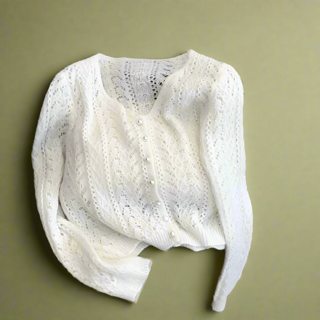 Vintage Soft Blue Lace Button-Up Sweater cottagecoreclothes