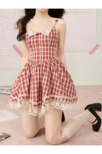 Red Plaid Mini Dress cottagecoreclothes