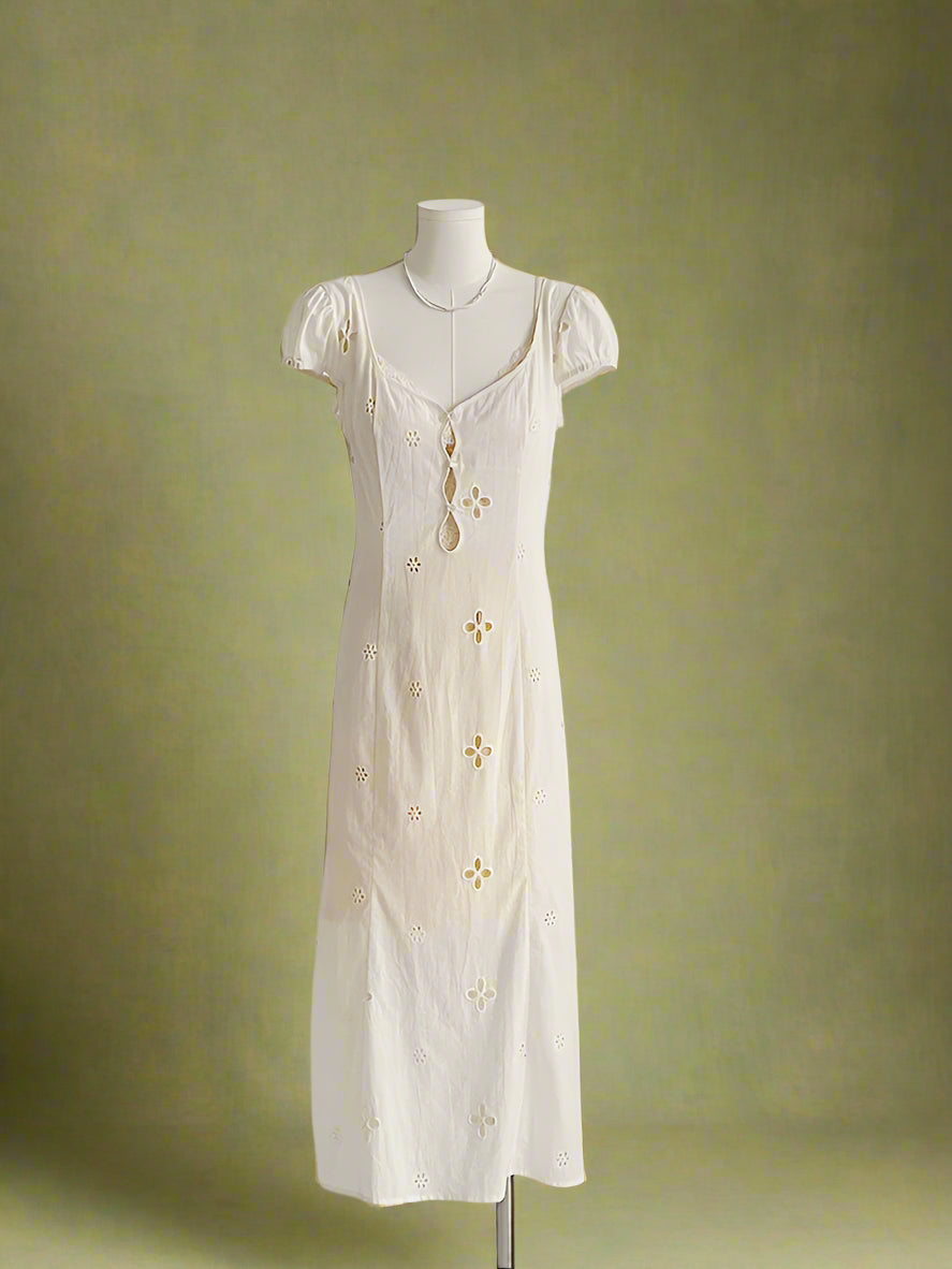 Vintage Square Neck Button Dress cottagecoreclothes