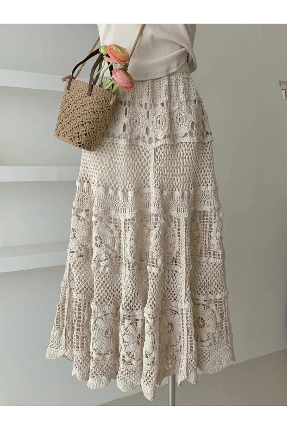 Mori Girl Scalloped Edge Maxi Skirt cottagecoreclothes