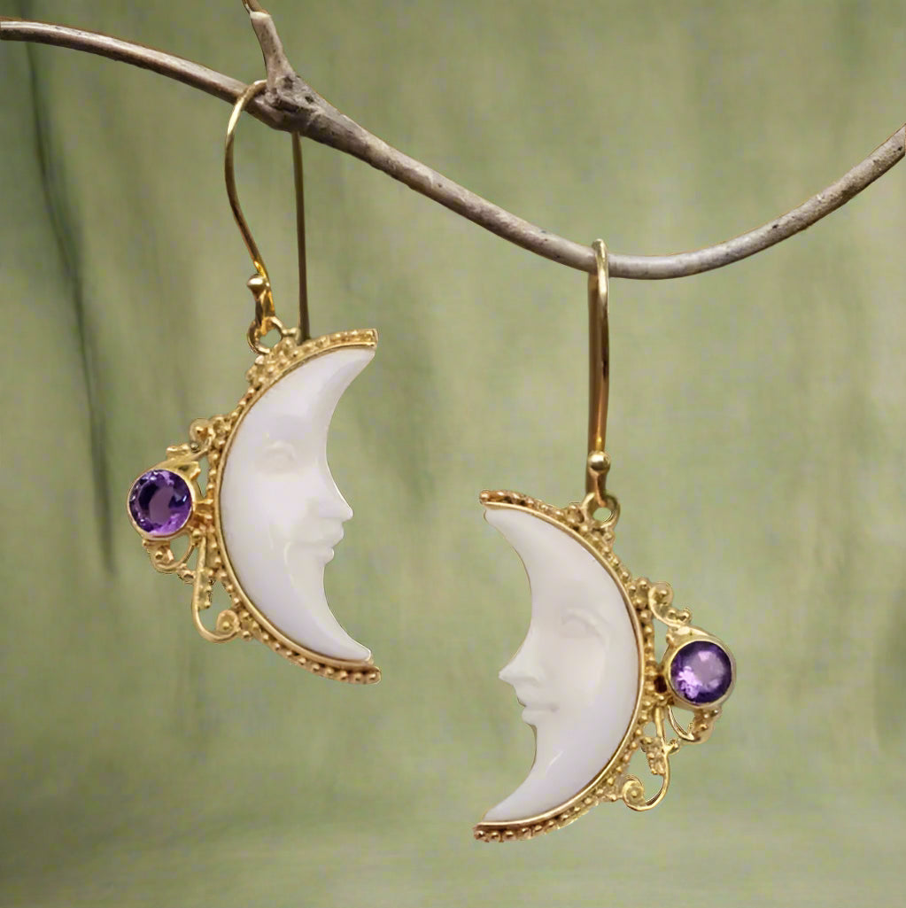 Fairycore Crescent Moon Face Drop Earrings cottagecoreclothes