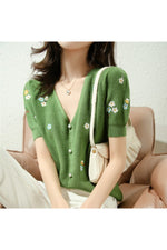 Retro Embroidered V-Neck Fall Sweater cottagecoreclothes