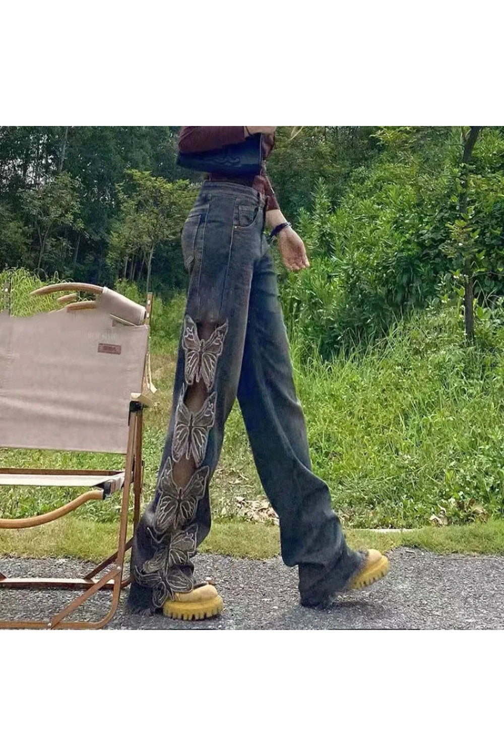 Butterfly Cut-Out Denim Jeans cottagecoreclothes