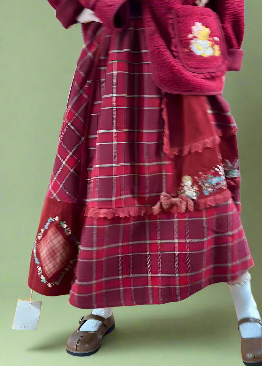 Goblincore Patchwork Plaid Embroidered Skirt cottagecoreclothes