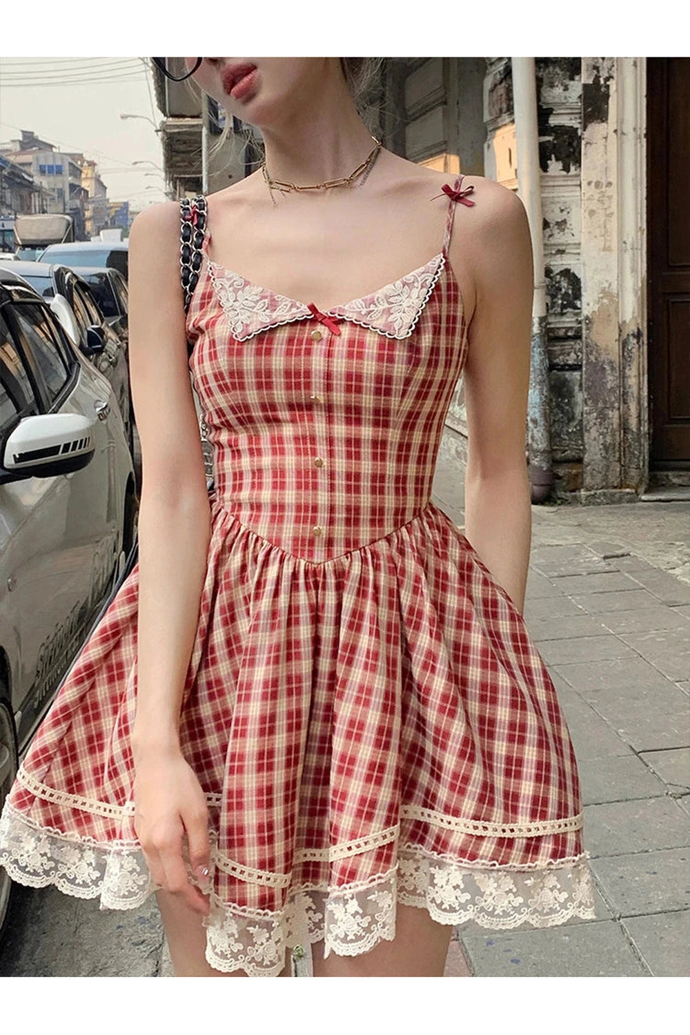 Red Plaid Mini Dress cottagecoreclothes