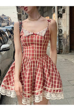 Red Plaid Mini Dress cottagecoreclothes