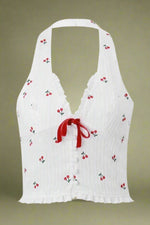 Cherry Blossom Lace-Up Halter Top cottagecoreclothes