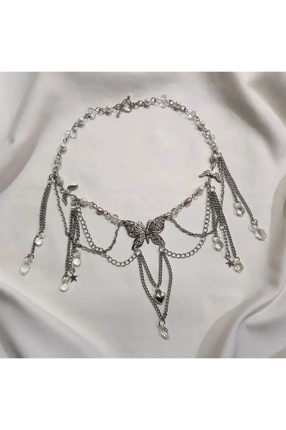 Pearls Heart Cross Necklace cottagecoreclothes