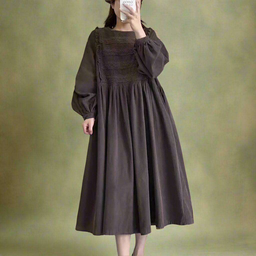 Mori Girl Embroidered Babydoll Midi Dress cottagecoreclothes