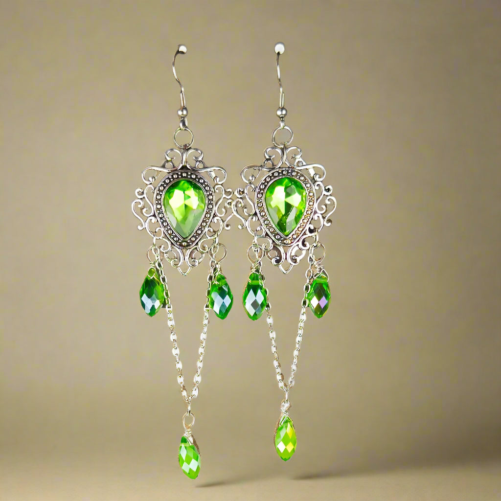 Vintage Green Jewel Drape Earrings cottagecoreclothes