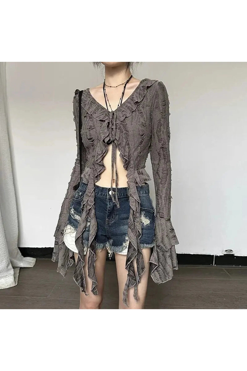 Gothic Lace Up Crop Shirt cottagecoreclothes