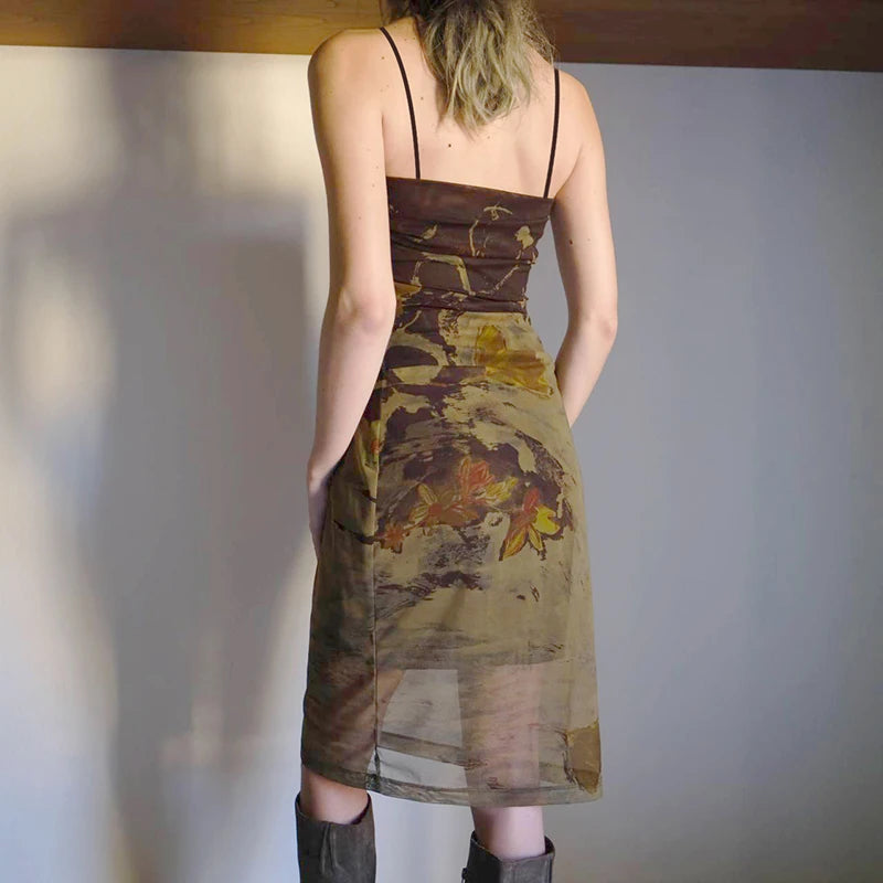 Fairygrunge Woodland Print Spaghetti Strap Dress cottagecoreclothes