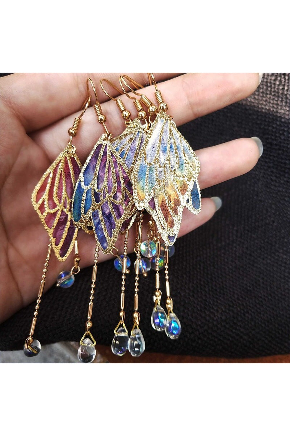 Fairycore Enamel Butterfly Tassel Drop Earrings cottagecoreclothes
