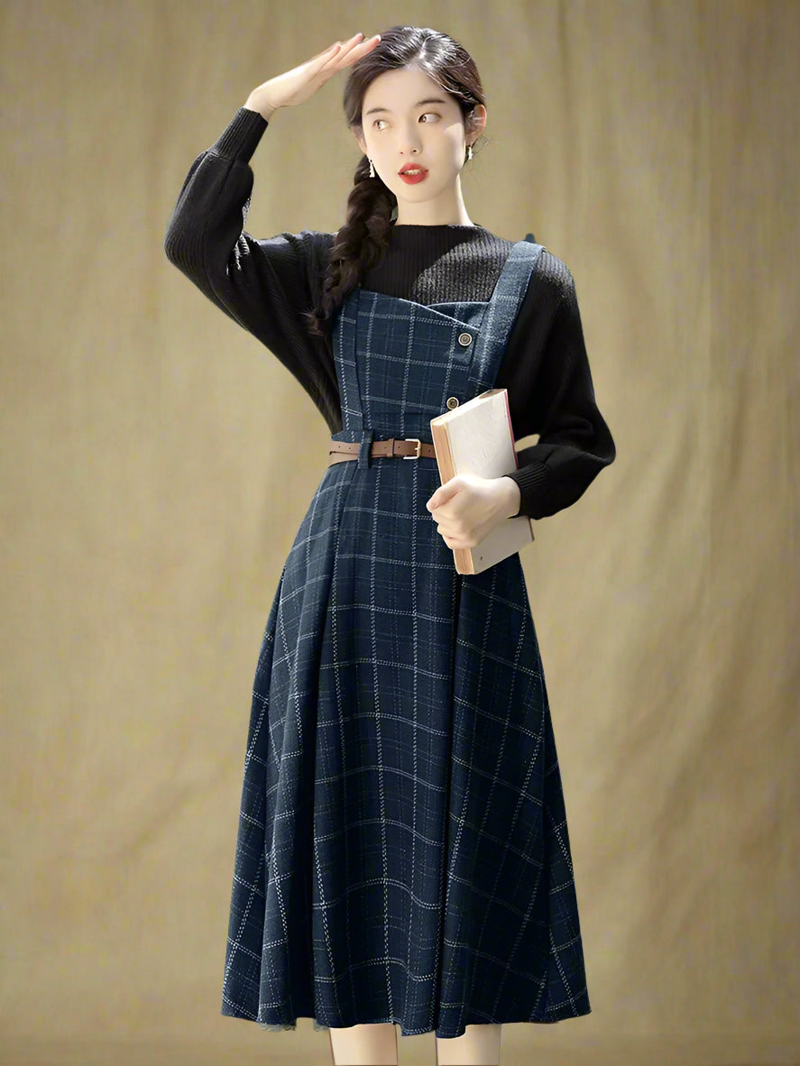 Retro Brown Plaid Apron Dress cottagecoreclothes