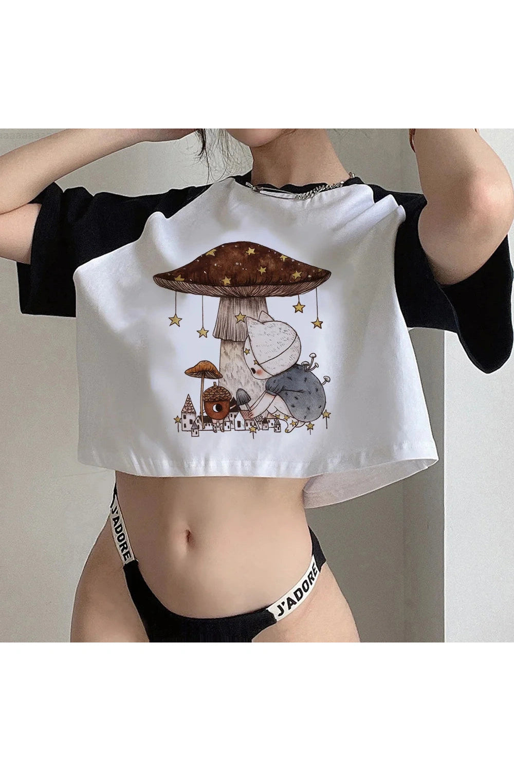Mushroom Graphic 90s Crop Top cottagecoreclothes