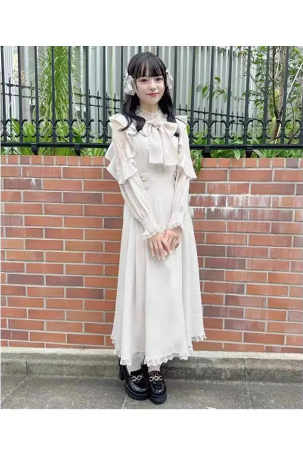 Vintage Bow Tie Long Sleeve Dress cottagecoreclothes