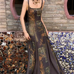 Goblincore Forest Print Boho Maxi Dress