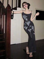 Robe moulante sans manches à imprimé rose Gothiccore