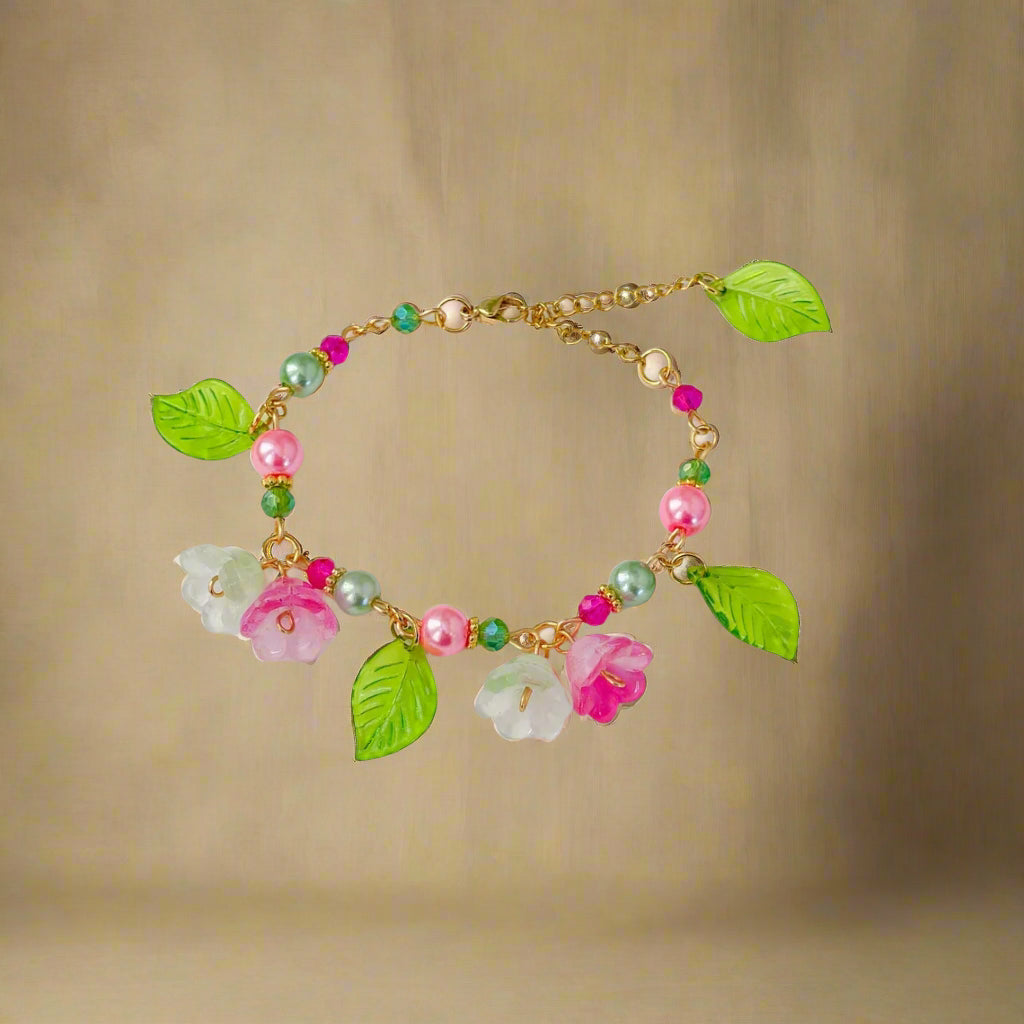 Fairy Garden Leaf and Flower Charm Bracelet cottagecoreclothes