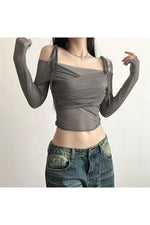 Fairy Core Off-Shoulder Mesh T-shirt cottagecoreclothes