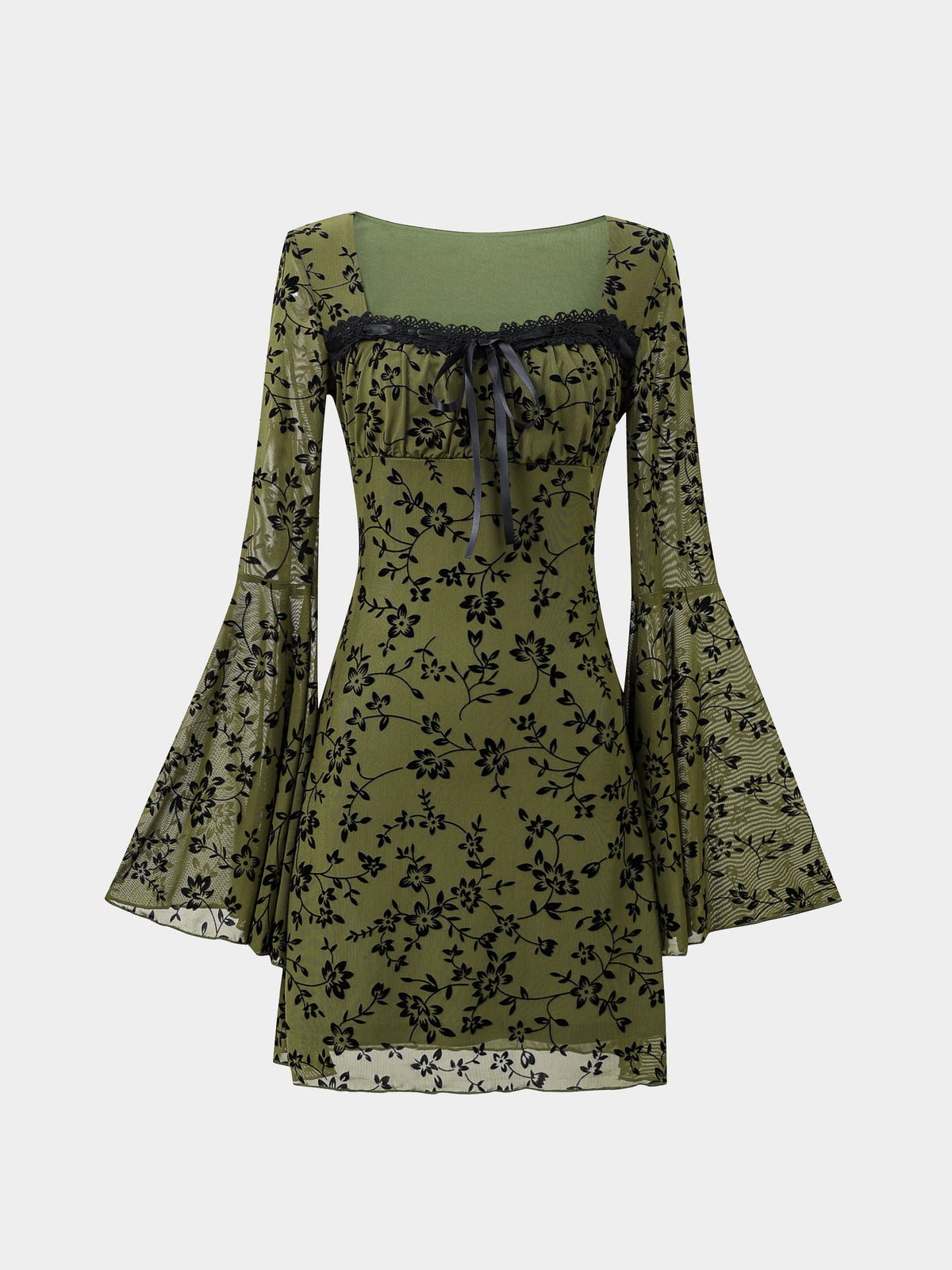 Robe fleurie en maille à manches cloche Fairycore