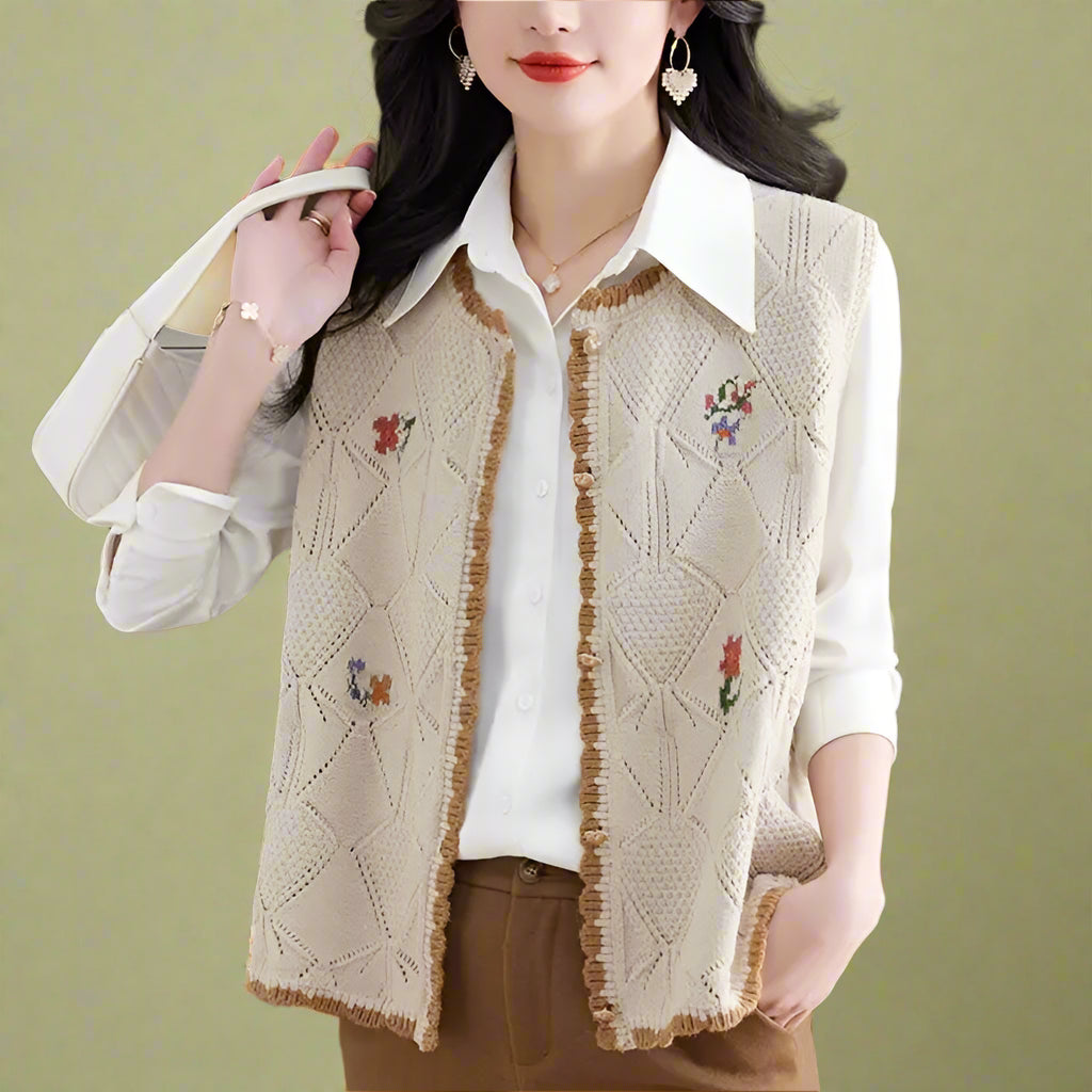 Vintage Floral Knit Fringe Vest cottagecoreclothes