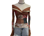 Fairycore Off-Shoulder Floral Mesh Top cottagecoreclothes