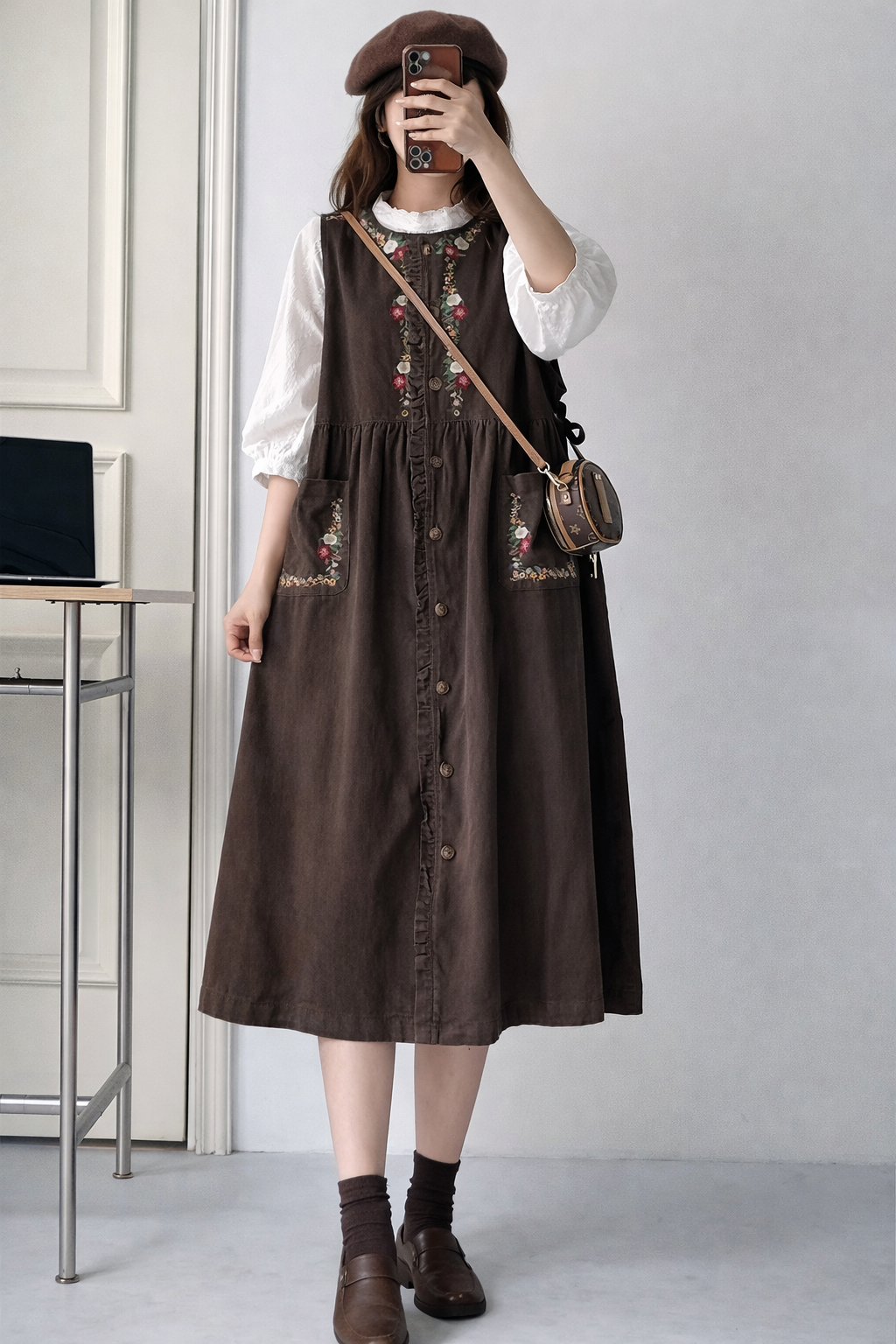Mori Girl Wildflower Embroidered Linen Dress