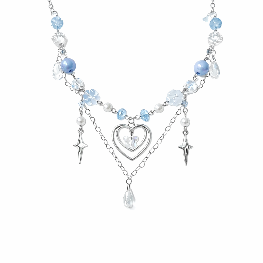 Blue Heart Beaded Necklace