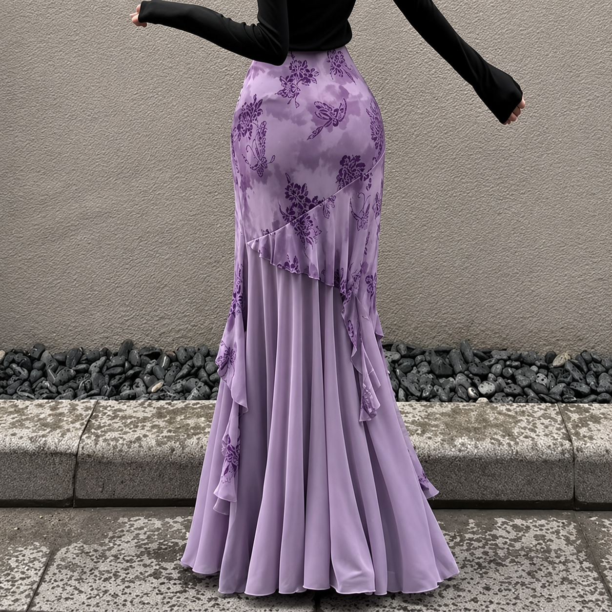 Fairycore Violet Bloom Asymmetric Midi Skirt