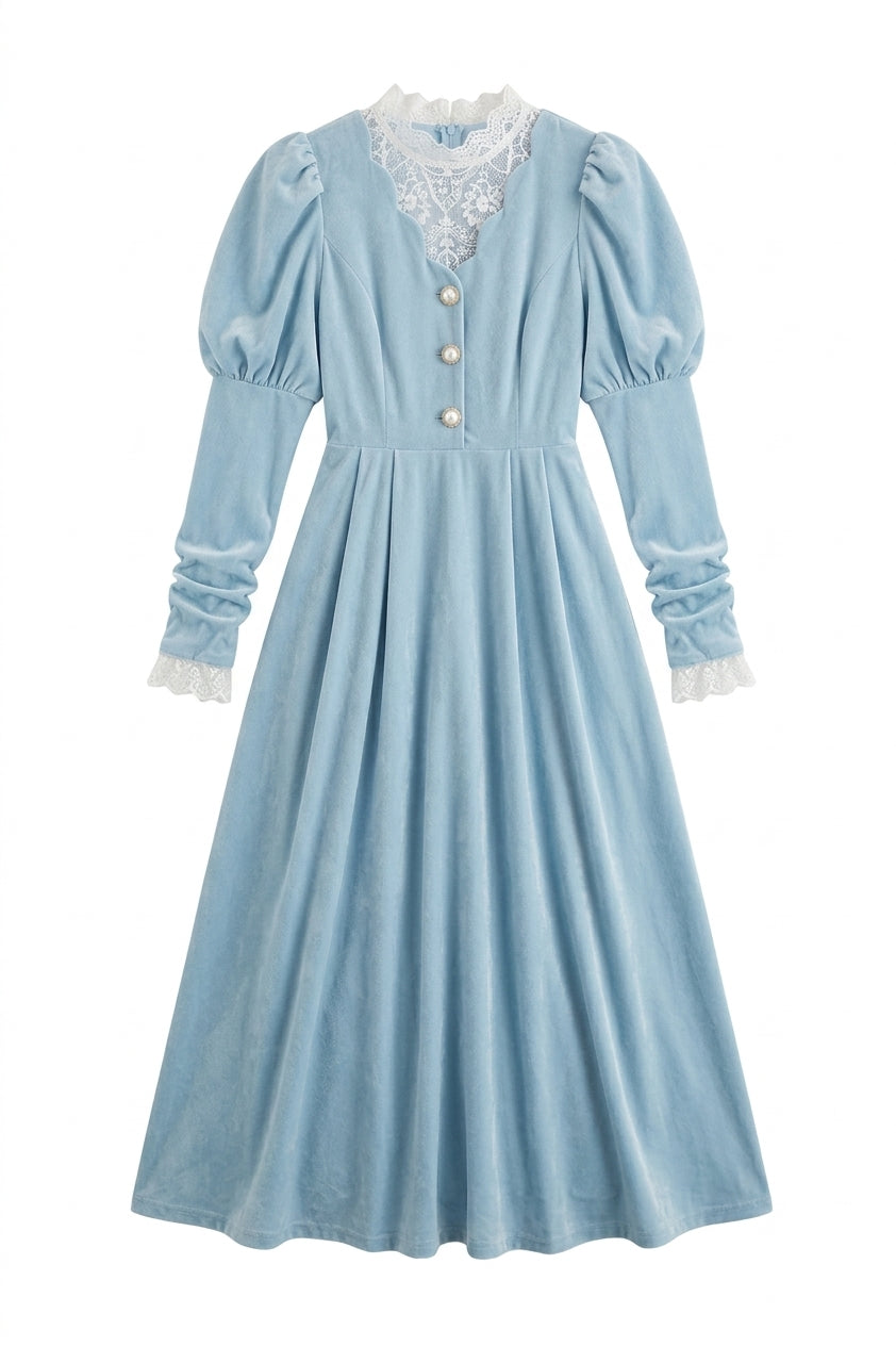 Cottagecore Lace-Trim Midi Dress