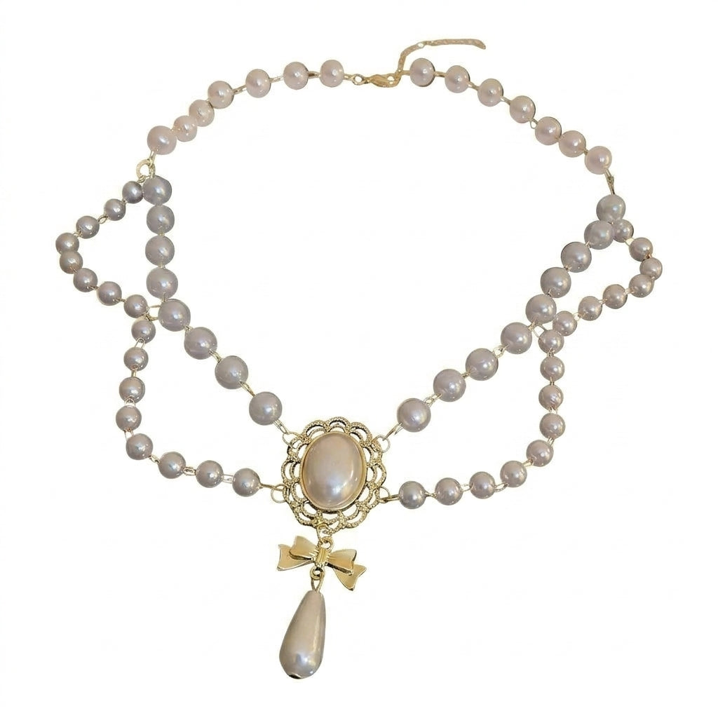 Ethereal Cameo Bow Drop Necklace