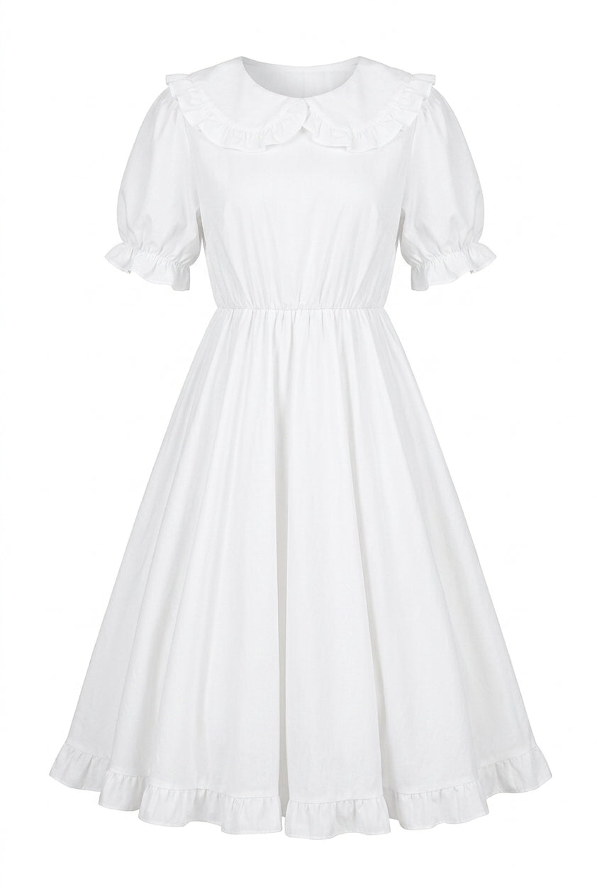cottagecore white dress Cottagecore Collar Midi Dress cottagecore white dress Cottagecore Collar Midi Dress