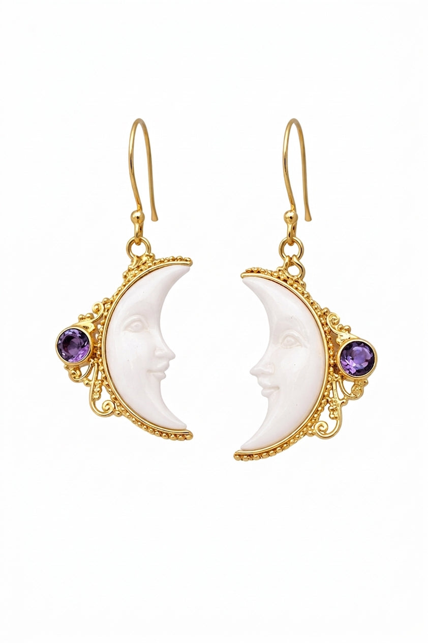 Whimsigoth Face Amethyst Drop Earrings
