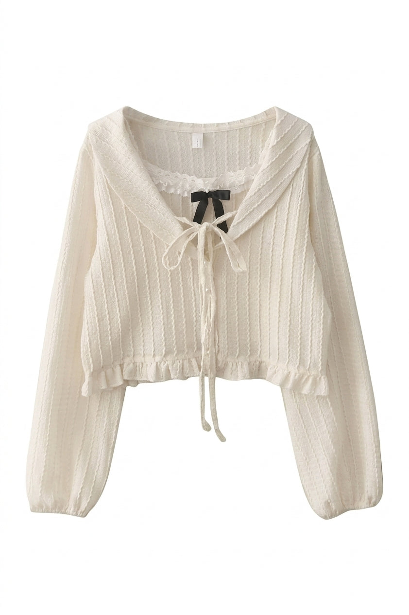 Cottagecore Cream Lace-Up Sailor Blouse