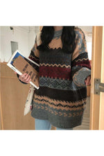Vintage Style Striped Loose Fall Sweater cottagecoreclothes