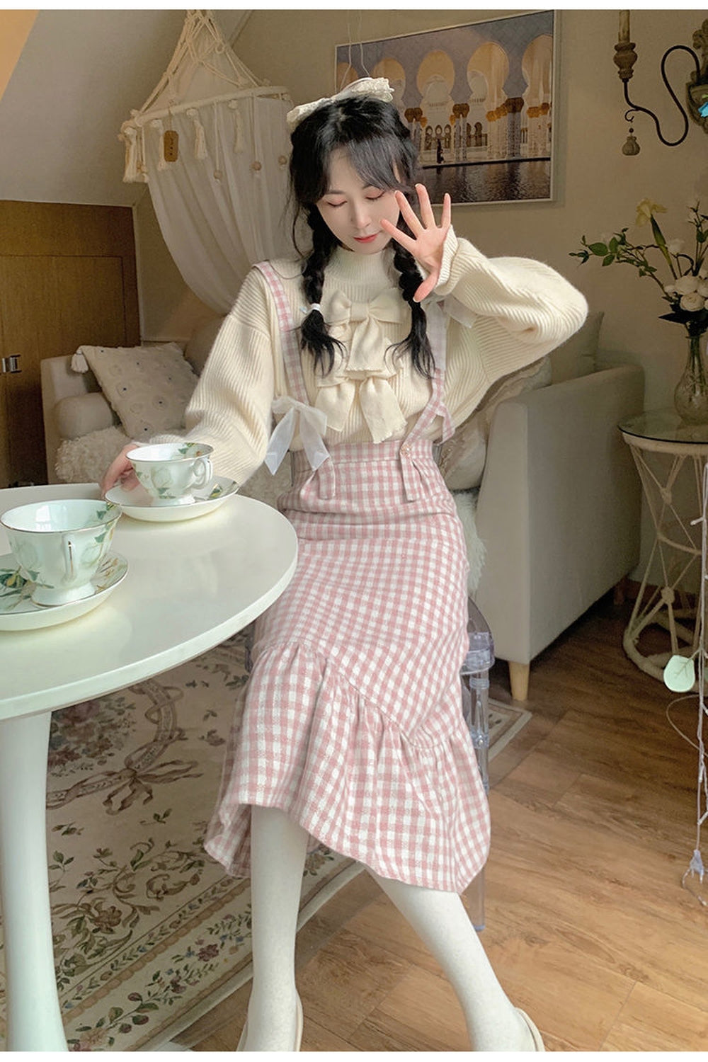 Vintage Plaid Strap Dress & Cute Fall Sweater cottagecoreclothes