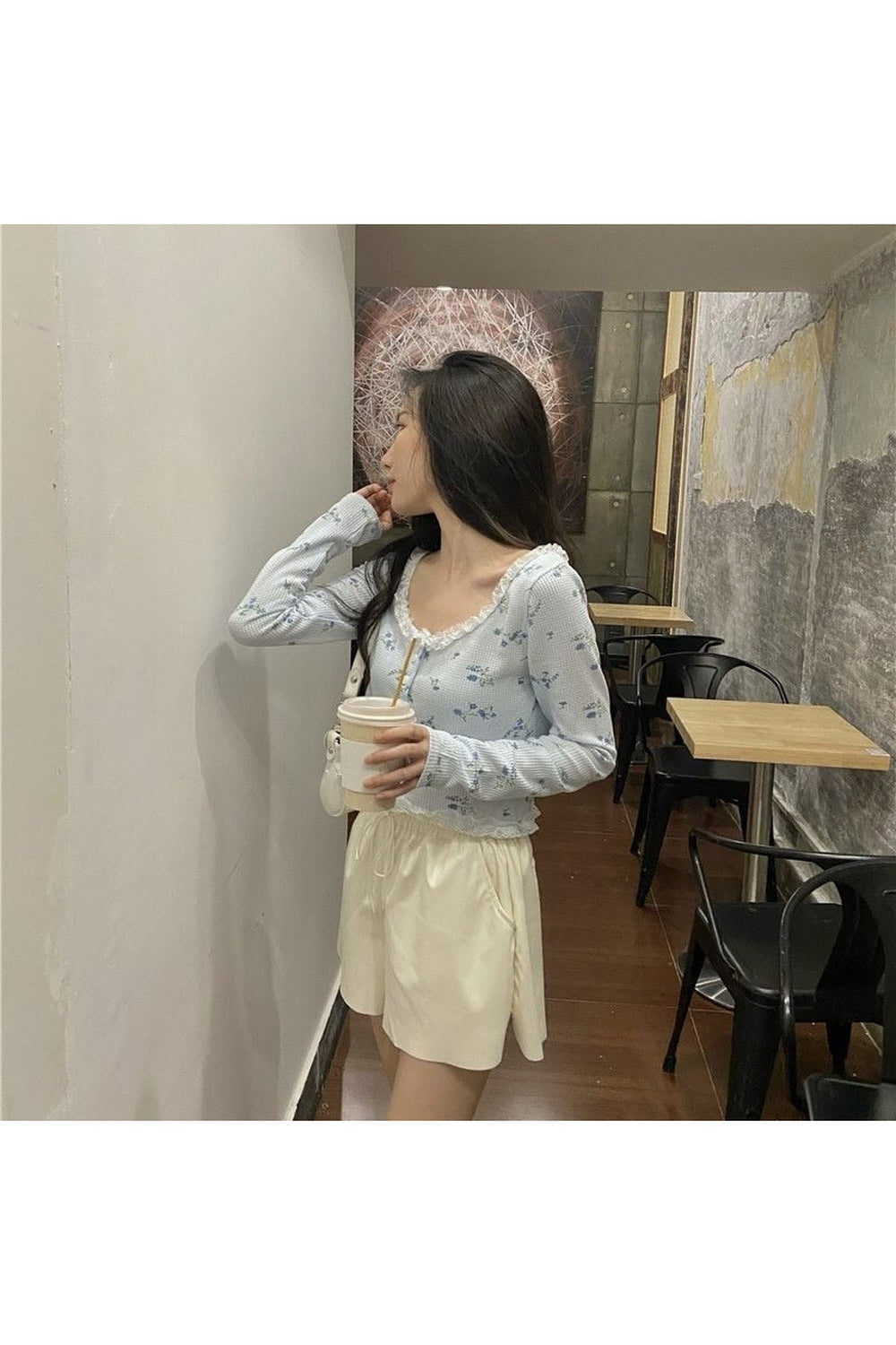 Lace Floral Long Sleeve Crop Top cottagecoreclothes