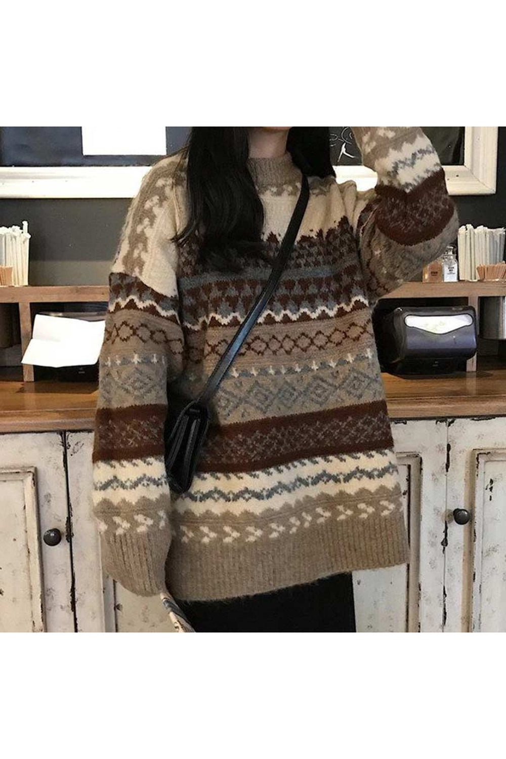 Vintage Style Striped Loose Fall Sweater cottagecoreclothes